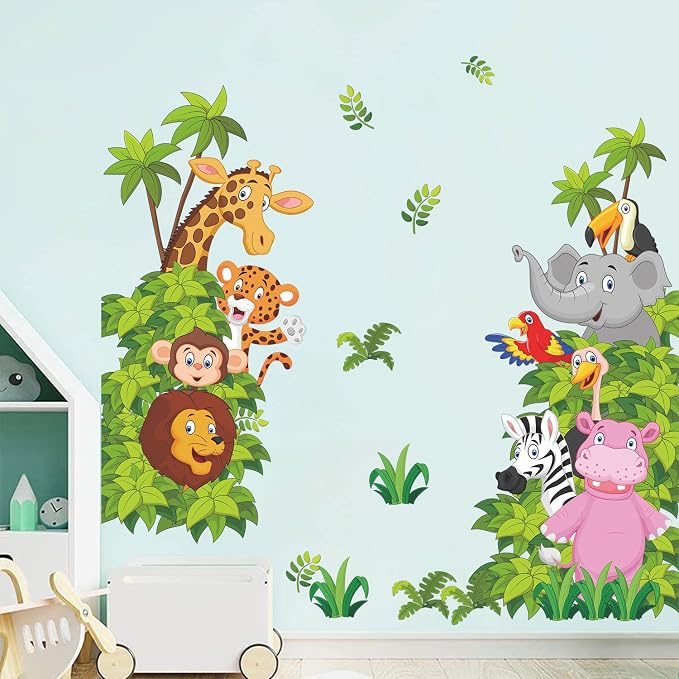 Supzone Jungle Animal Wall Stickers Cartoon Animal Wall Decal Elephant Lion Zebra Wall Art Sticker for Kids Baby Nursery Bedroom Playroom Living Room Wall Decor - Image 8
