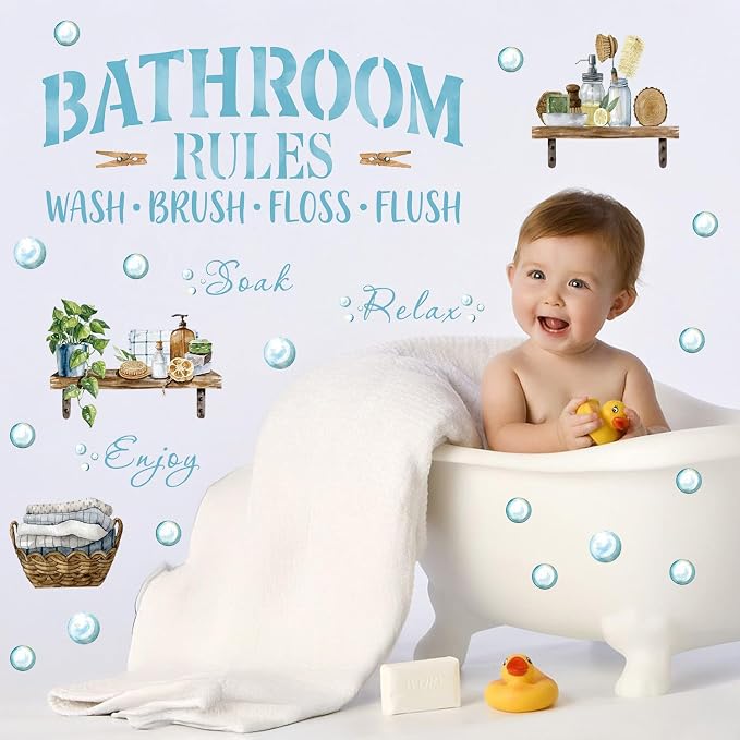 LHIUEM Cat Bathroom Wall Decals,Funny Black Cat Wall Stickers,Watercolor Bubble Wallpaper,Cute Cat in Tub Murals,Bathroom Rules Pictures,Peel and Stick for Restroom Home Kids Room - Image 3