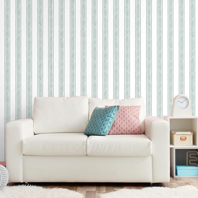 Affrolling Striped Peel and Stick Wallpaper 15.75"x118.11",Green | Watercolor Self Adhesive Contact Paper, Removable for Bedroom Cabinet Furniture, Cute Decor for Nursery Craft Room DIY - Image 4