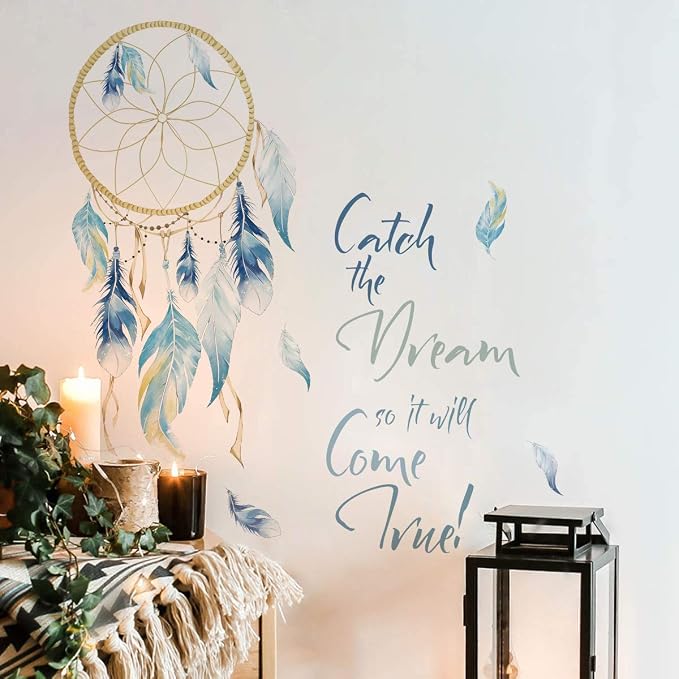 Runtoo Dream Catcher Quotes Wall Decals Colorful Feathers Wall Art Stickers Bedroom Living Room Home Decor by Runtoo