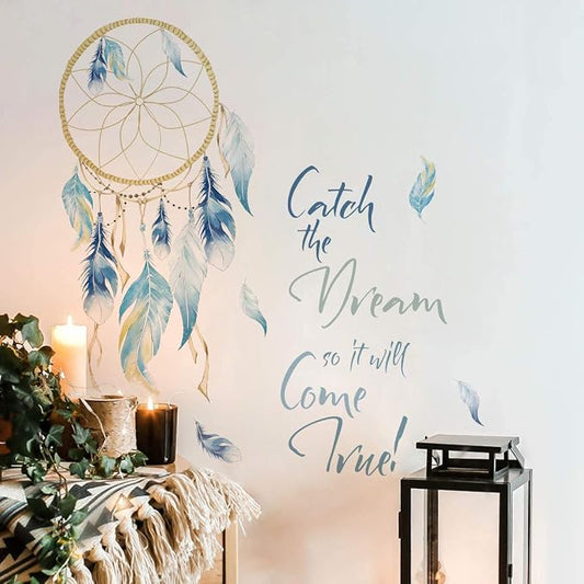Runtoo Dream Catcher Quotes Wall Decals Colorful Feathers Wall Art Stickers Bedroom Living Room Home Decor by Runtoo
