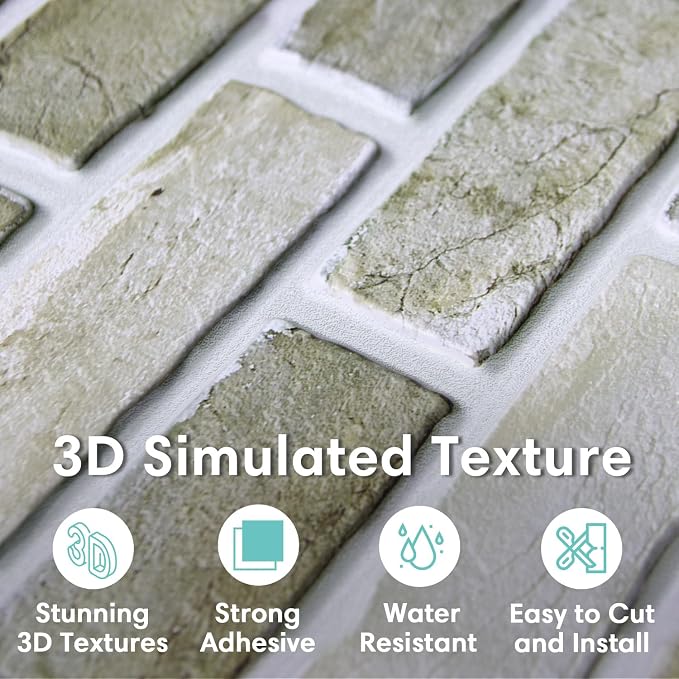 Commomy 3D Peel and Stick Faux Brick Wall Panels - 10pcs 15.74" x 11.8" | Ultralight Thin PVC Wall Sticker Fake Brick Wallpaper Tiles for Kitchen,Bedroom,Quick DIY Wall Decor(12.92 sq.ft) - Image 2