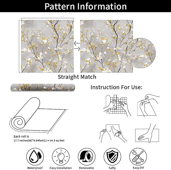 White Floral Branches Removable Self-Adhesive Wallpaper for Bedroom & Living Room Decor 17.7×118 Inch,Waterproof Wall Covering for Accent Walls, Apartment, Nursery - Image 9