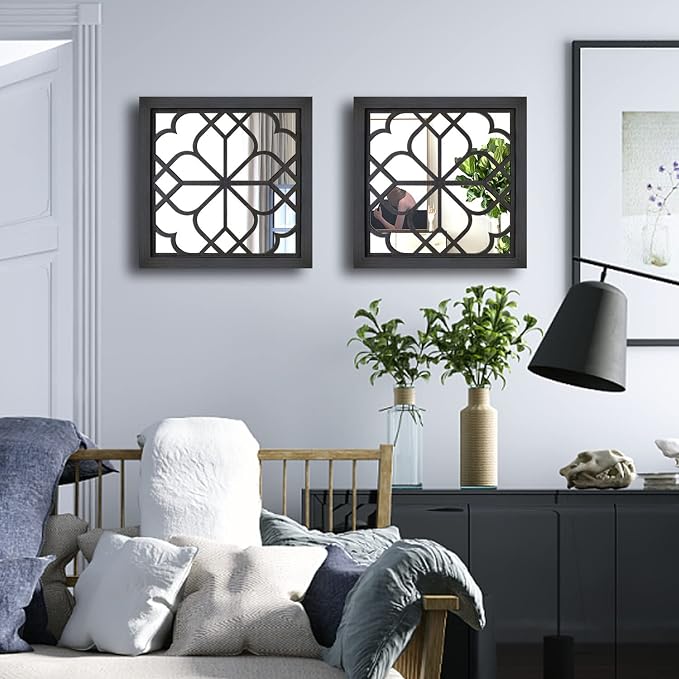 Wocred 2 PCS Square Wall Mirror,Gorgeous Rustic Farmhouse Accent Mirror,Black Entry Mirror for Bathroom Renovation,Bedrooms,Living Rooms and More(12”x12”) - Image 4