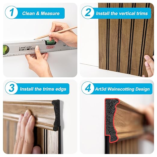 Art3d Beadboard Wainscoting Wall Panel Kit for Wall, 37.8 x 9.84 Inch, Teak | 12-Piece Panels + 4 Edge Trims, 31 Sq.Ft. Coverage, Lightweight, Water-Resistant, Easy to Trim, for Living Room, Bedroom - Image 7