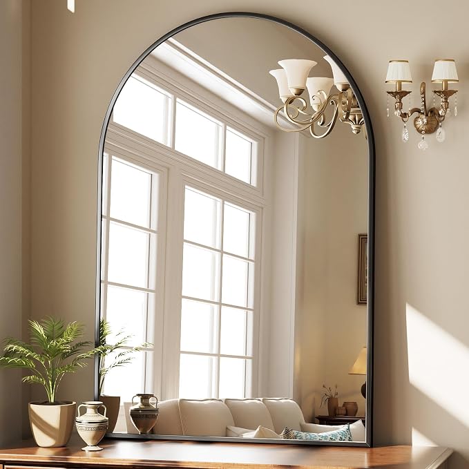 HARRITPURE Arched Bathroom Mirror 30"x48" Black Large Wall Mounted Mirror by HARRITPUREHome