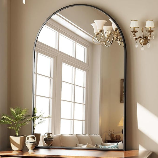 HARRITPURE Arched Bathroom Mirror 30"x48" Black Large Wall Mounted Mirror by HARRITPUREHome