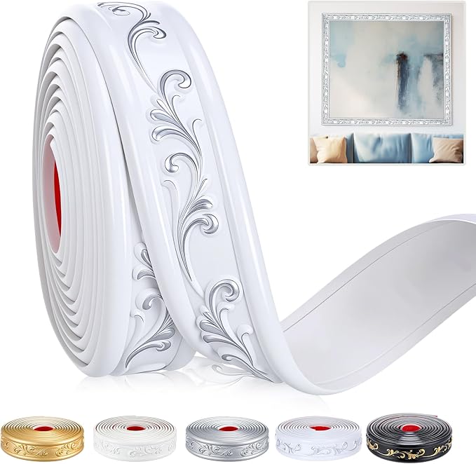 White Silver Peel and Stick Crown Molding Trim, 13.1 ft X 1.8" by Sacubee