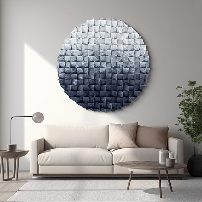 LIUZEYUE Large Round Wood Wall Art Featuring Sculptural Gray Gradient | extra large round wood wall art; silver gray and black, visual rhythm; restaurant banquet round focal wall; 47.2 in diameter - Image 9