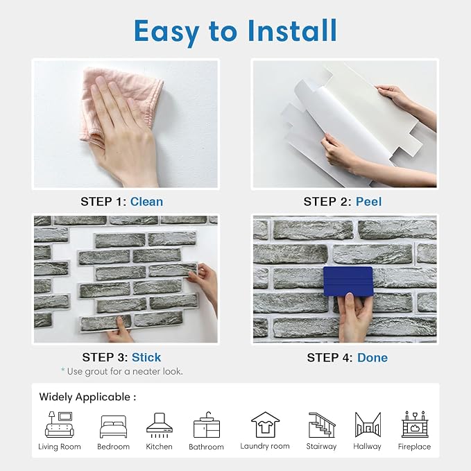 COMSTICKC 3D Faux Brick Wall Panels Peel and Stick Decorative Tiles Sticker | 10 Pcs 15.7" x 11.8", Distressed Green-Grey, Not Real Brick, 3D Fake Brick Wallpaper for Interior Decor, Cover 12.9 sq ft - Image 8