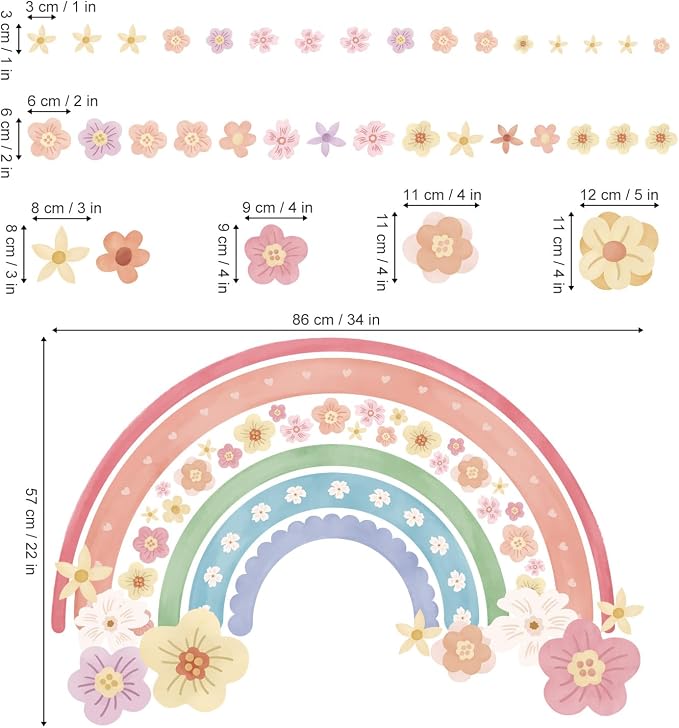 wondever Large Rainbow Wall Decals Colorful Boho Flower Wall Stickers | Peel and Stick, Removable, Wall Art Decals, Wall Decoration, Kids Room, Girls Bedroom Baby Nursery Playroom Decor - Image 4