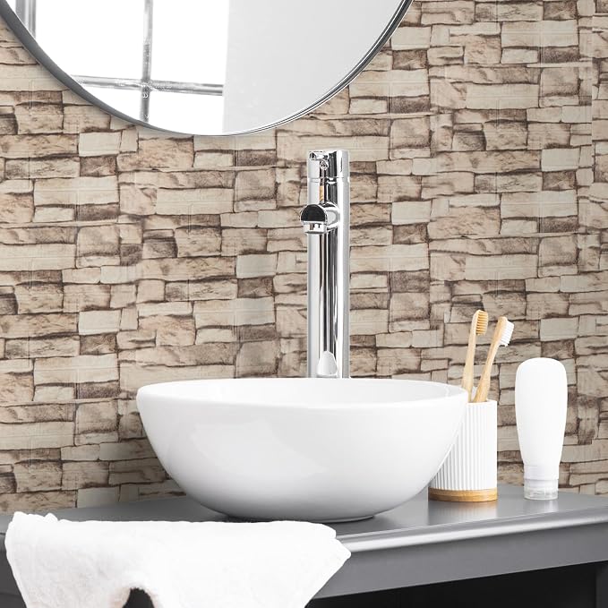 30PCS 3D Wall Panels Peel and Stick Foam, Self-Adhesive Decorative 3D Brick Wallpaper Wall Covering, Faux Stone Wall Panel Foam Brick for Living Room, Kitchen, Bathroom - Image 2