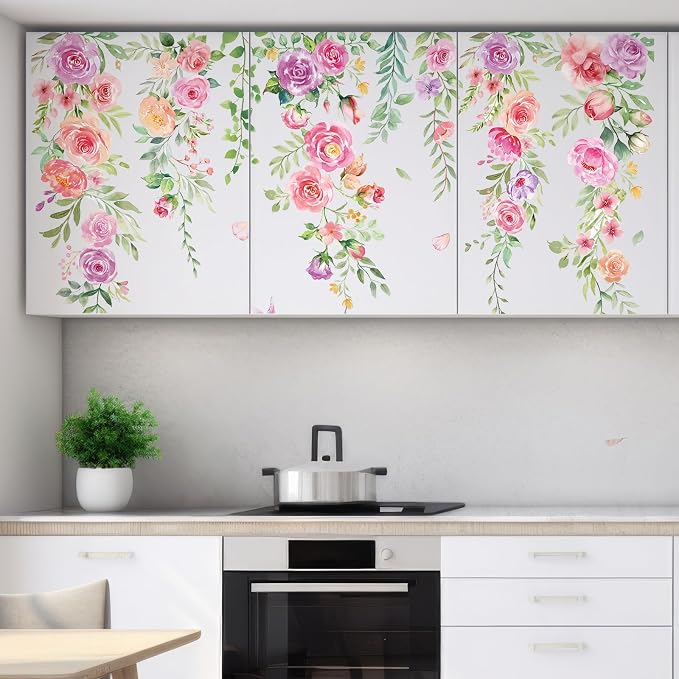 Zonon 6 Pcs Flower Wall Decals Peel and Stick Sticker, Pink Purple Flower | Vinyl Removable Wall Stickers & Mural, Pink Rose Butterfly Wall Decals, Purple Floral Decor for Bedroom, Living Room, Nursery - Image 5
