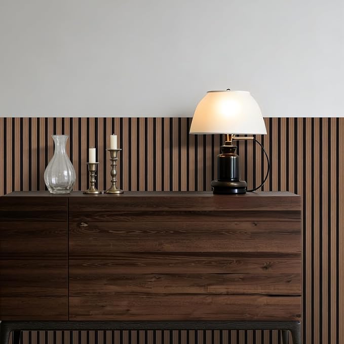 Peel and Stick Slat Wall Panels, 4" x 96" Self-Adhesive Walnut Faux Wood Accent Paneling, Removable 3D PVC Soundproof Wall Covering for Bedroom, Living Room, TV Background & Home Décor - Image 6