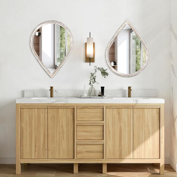 Farmhouse Wall Hanging Mirror Drop Shaped Mirror with Wood Framed Wall Mirror Vintage Decor for Bedroom Living Room Bathroom Entryway - Image 6