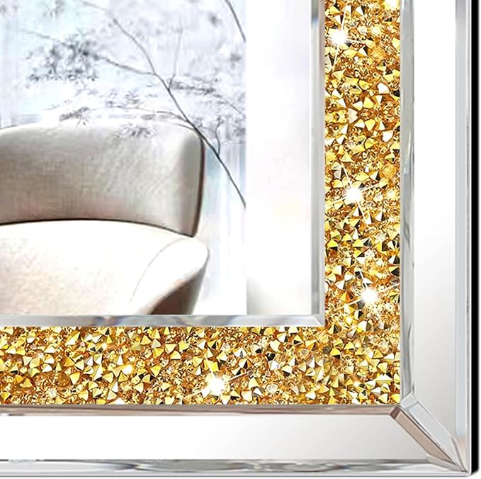 2 Piece Wall Mirrors, Crush Diamond Wall Decor, Gold Color Decorative Mirrors for Living Room, Bedroom, Bathroom. (11'x15') - Image 3