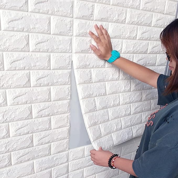 MYOYAY 10 Pcs 3D Wall Panels Peel and Stick 27.5 x 30.3 Inch (in Sum 57 sq.ft.) White Brick Wallpaper Self-Adhesive Foam Wall Panels for Living Room Bedroom Background Wall Decor by Unknown