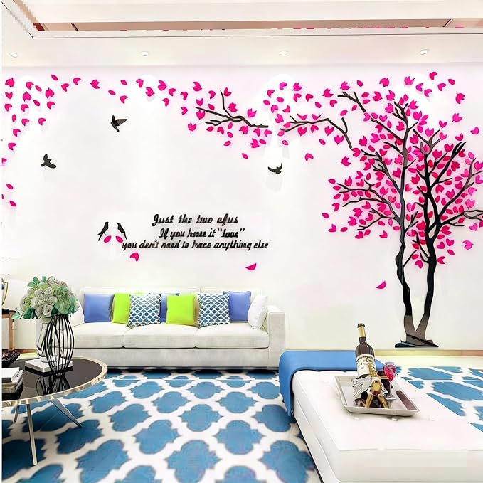 Family Tree Wall Decor Decals - DIY 3D Tree of Life Wall Art Large Decal Stickers Silver Decor Living Room Mural for Bedroom Hallway Home TV Background (Rose Right,L-118X60in) - Image 2