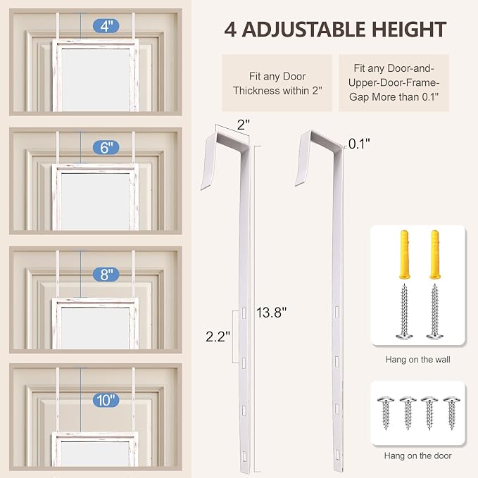48"x14" Door Mirror, Rustic Full Length Mirror, Over The Door Hanging Mirrors Full Length, Wooden Hanging Mirrors for Bedroom, Bathroom, White - Image 5