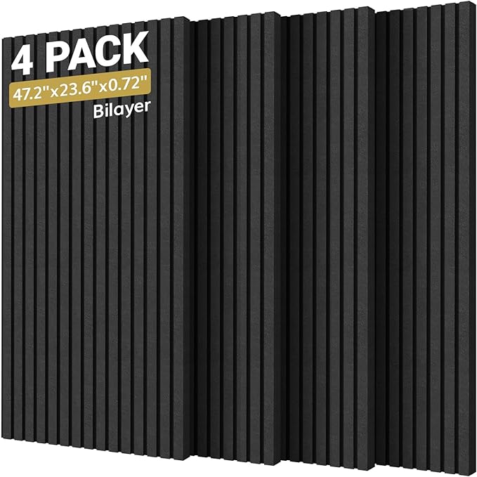 TONOR Dual-Layer Thickened Acoustic Wall Panels-4 Pack 47.2"x23.6"x0.72" | Self Adhesive High Density Sound Proof Panels for Walls, Peel and Stick Wall Panels for Interior Wall Decor, Black by TONOR