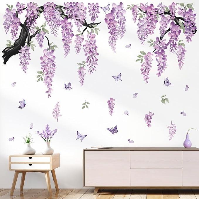 wondever Purple Flower Tree Branch Wall Decals Floral Wall Stickers (XL) | Peel and Stick, Removable, Wall Art Decals, Wall Decoration, Living Room Bedroom, Office Sofa TV Home Wall Decor - Image 3