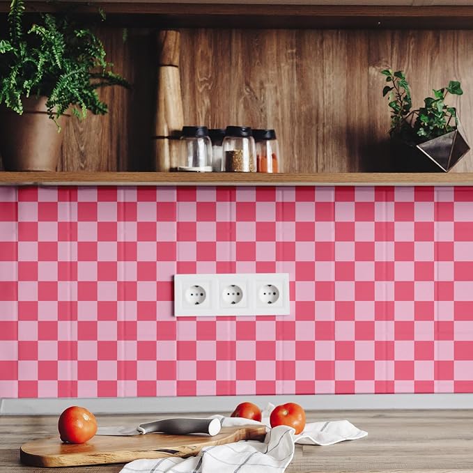 Drydiet Hot Pink Checkered Peel and Stick Wallpaper 15.75'' X 118" | Plaid Funky Checkered Contact Paper, Waterproof Contact Wallpaper, Vintage Gingham Decor for Room Bathroom Cabinet, Trendy - Image 5