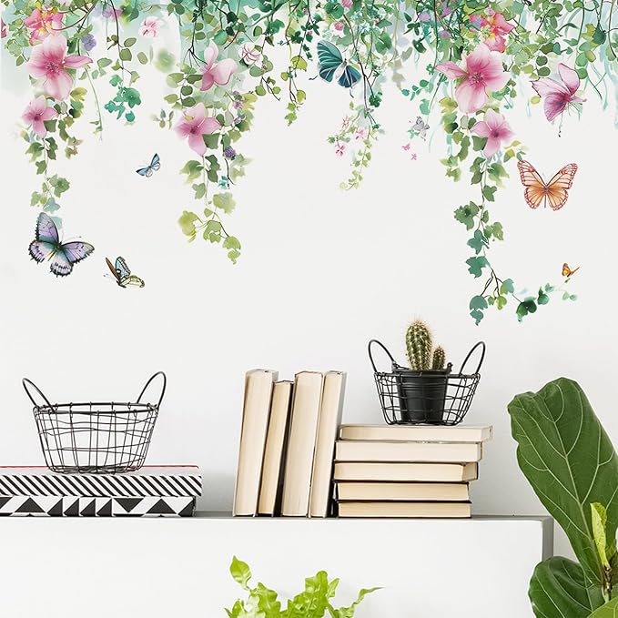 TUOKING Vines Flowers Wall Stickers Removable Butterfly Wall Murals | Peel and Stick Wall Art Decal Home Decor for Kitchen,Bedroom,Living Room(fun-c20) - Image 4