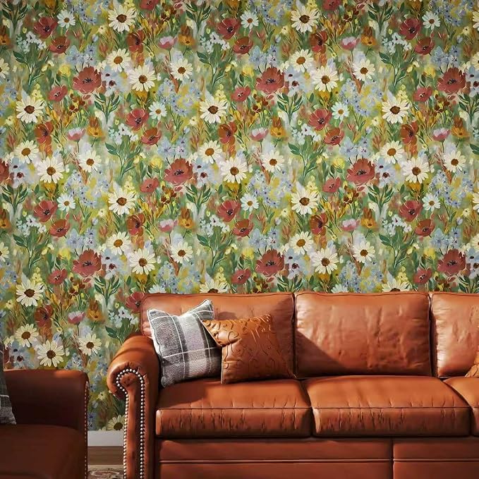 17.7" x 118" Wallpaper Peel and Stick Floral Wall Paper Removable Waterproof Vintage Floral Contact Paper for Bedroom, Bathroom,Bathroom, Home Wall - Image 2