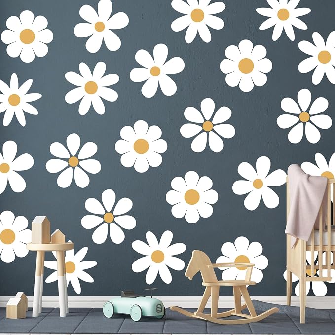 TaoBary 12 Sheet Daisy Wall Sticker Decal,White, Yellow,Novelty Style | Big Flower Wall Sticker, Pink White Floral Decal, Daisy Bedroom Room Decor, Removable Peel and Stick, Nursery Home Wall Decor - Image 8