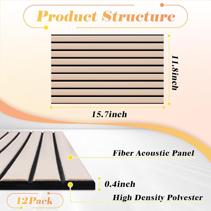 16" x 12" Acoustic Panels 12 Pack, Self-Adhesive 3D Wall Tiles Camel | Polyester Panels for Sound Absorption, Covers 16 Sq Ft, Odor-free, Harmless to Breathe & Touch, Reduce Noise and Echo, Camel - Image 2