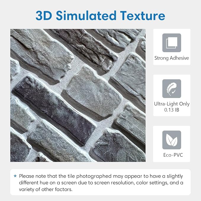COMSTICKC 3D Peel and Stick Faux Stone Wall Panels for Quick DIY Wall Decor | Gray, 10 Pcs 11.8"x11.8", Not Real Stone, Lightweight Thin PVC Sticker Designed for Interior Wall Makeover, Cover 9.7 sq ft - Image 3