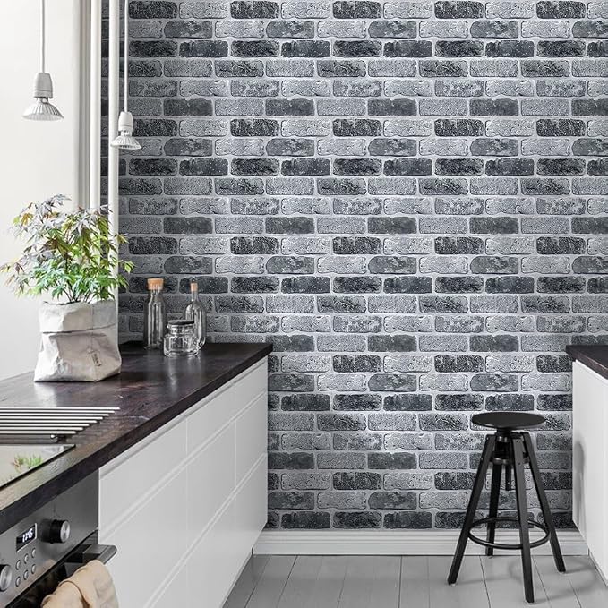 COMSTICKC 3D Peel and Stick Faux Brick Wall Panels for Quick DIY Wall Decor | Vintage Gray, 10 Pcs 11.8" x 11.8", Not Real Brick, Small Size Brick, Lightweight Thin PVC Wall Sticker, Cover 9.7 sq ft - Image 2