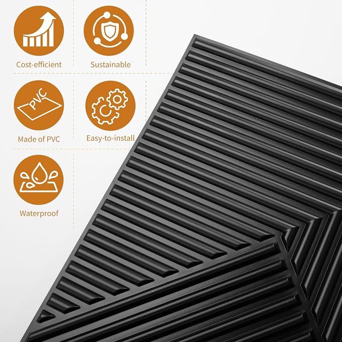 WOWSTAR 12-Pack 3D Wall Panels 19.7" x 19.7", Black Slat Wall Panels for Living Room Wall Decor, Modern Black Wall Covering for Home & Office | 12-pack, 19.7"x19.7", Textured wall panels, accent wall covering, living room bedroom office - Image 4