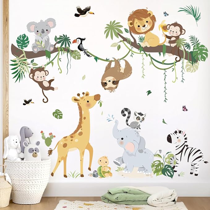 decalmile Jungle Animals Tree Branch Safari Monkey Wall Decals Stickers by decalmile
