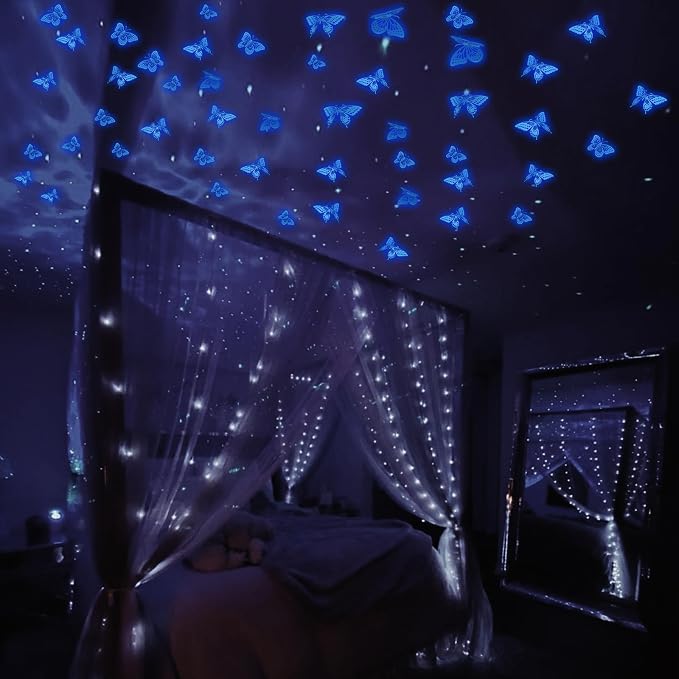 SAOROPEB Glow in The Dark 3D Butterfly 24 Pcs Blue Butterfly Stickers | 3 Sizes, Luminous for Ceiling or Wall, Glow in The Dark Party Supplies, Removable Luminous Stickers for Kids Babys Nursery - Image 5