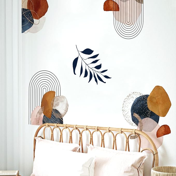 Boho Mid-Century Modern Wall Decals Peel and Stick, Large Archs Abstract Vinyl Wall Stickers, Removable Leaves Plants Home Decor Art for Bedroom Living Room Classroom Office - Image 4