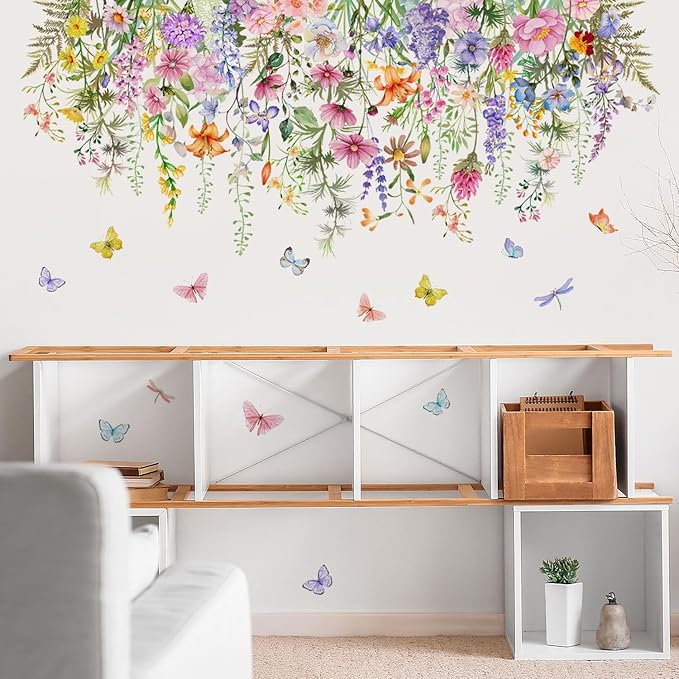 Watercolor Wildflower Wall Sticker, Featuring Colorful Flowers and Butterfly Patterns, Can be Peeled Off and Pasted, Suitable for Bedroom and Living Room Decoration (Wildflower 2) - Image 2