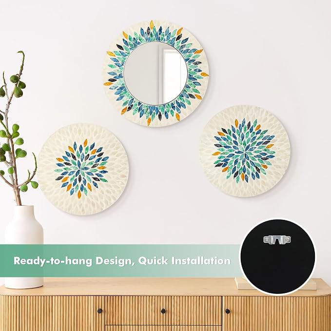 Jewel-Tone Mother of Pearl Mirror Wall Decor for Living Room,Colored - Image 6