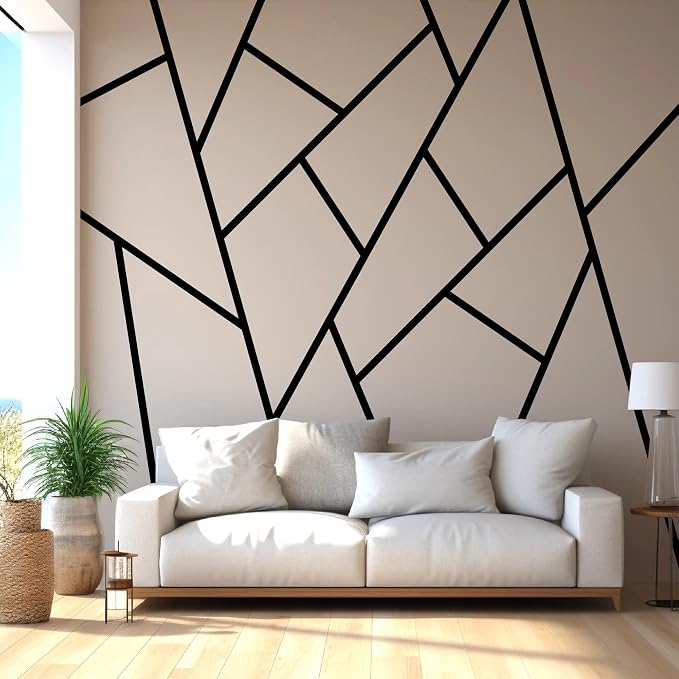 Large Black Modern Line Wall Decal, Minimalist Geometric Art Décor | Matte black vinyl simple lines for a stunning custom bold accent wall. Peel and stick for home, bedroom, living room, office. - Image 2