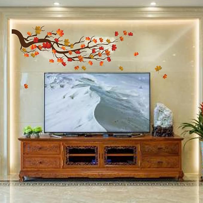 Autumn Maple Tree Wall Stickers, Chinese Style Autumn Fallen Leaves Wall Murals Peel and Stick 3D Wall Art Stickers Murals Home Decor for Girls Bedroom Nursery Rooms Living Room - Image 5