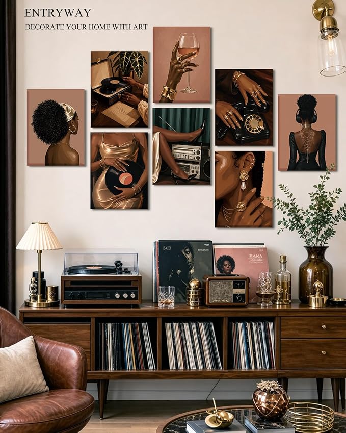 VIYYIEA Acoustic Art Wall Panel, Black Girls Sound Absorbing Panels | 48×32 in African American SoundProof Absorbing Panel for Bedroom Dressing Room,8pcs Music Record Acoustical Home Decor - Image 3