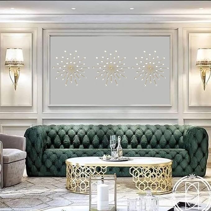 ZEXUIRU 3 Set Gold Starburst Wall Art for Home Decor Metal Bling Crystal Rhinestones Sunburst Wall Decor Sparkling Rhinestone Art Accent Gold - 13in - Image 3