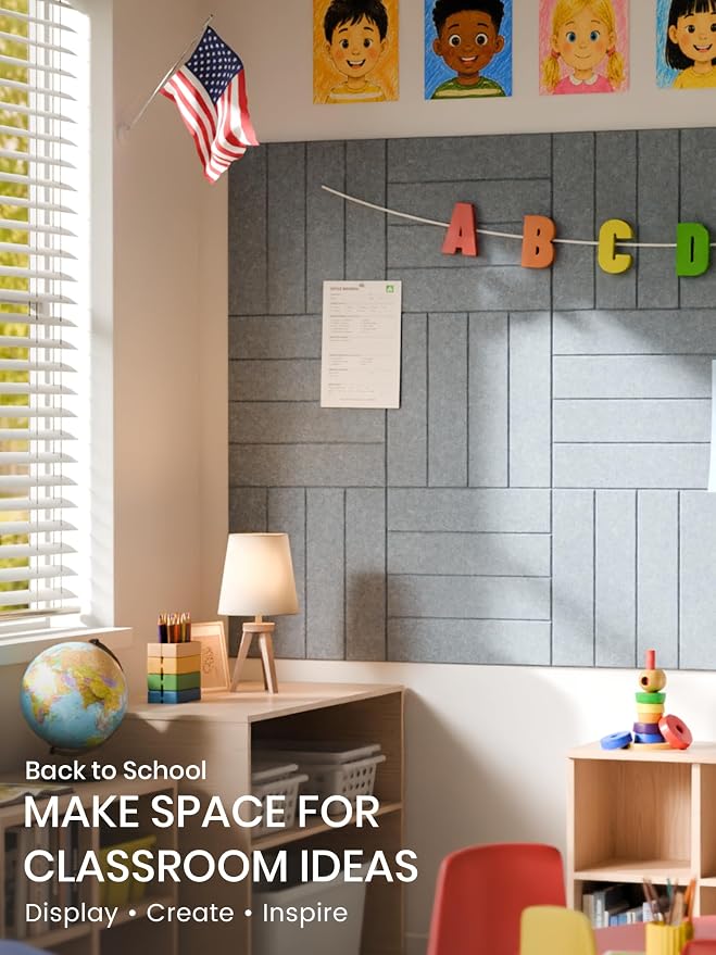 Bumusty 48"x 36" Large Felt Bulletin Board Tiles, Blue Gray | 12-Pack Cork Board Alternative, Wall Decor, 30 Pushpins, 60 Adhesive Tabs, Vision Board, Office, Classroom, Home, Dorm - Image 5