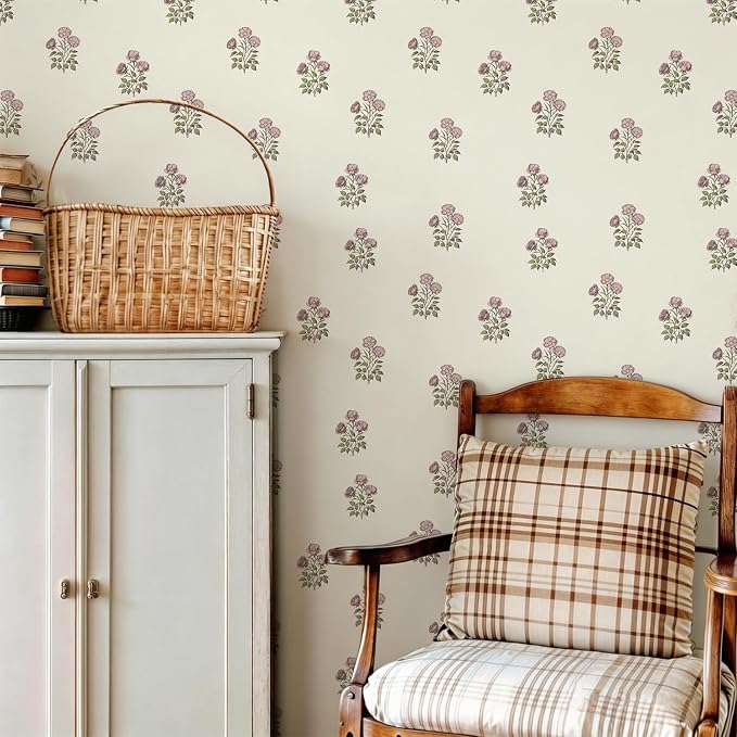 17.3" × 118.1" Vintage Floral Wallpaper Retro Rose Flower Contact Paper for Cabinets Self Adheisve Beige Floral Wallpaper for Bedroom Accent Wall Cabinets by LUKUUI