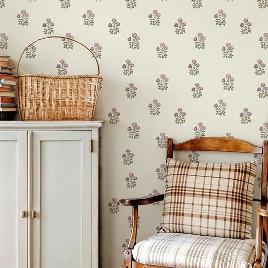 17.3" × 118.1" Vintage Floral Wallpaper Retro Rose Flower Contact Paper for Cabinets Self Adheisve Beige Floral Wallpaper for Bedroom Accent Wall Cabinets by LUKUUI