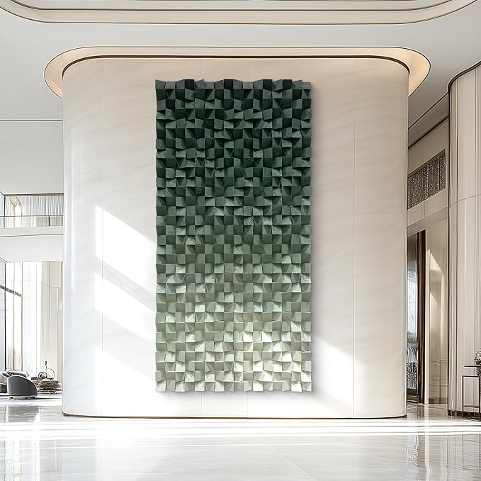 LIUZEYUE Green Textured Wood Wall Art, Evergreen Ombre Relief, Wooden Decor | green textured wall art; evergreen and soft sage, deep carved texture; entryway compact focal wall; 23.6 x 47.2 in by Unknown