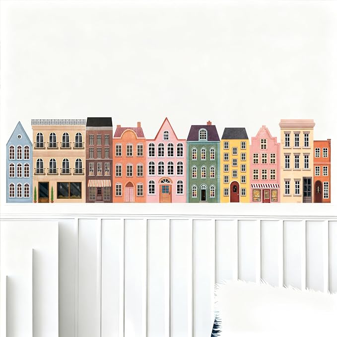 Watercolor Towns Village Wall Decal, Peel and Stick Nursery Mural Wall Stickers for Kids, Boys and Girls Room, Bedroom & Toddler Room Decor - Image 4