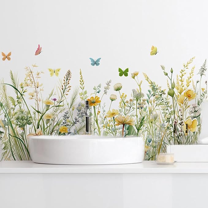 Flowers Wall Decals Room Decor Flower Wall Stickers, Wildflower Dandelion Grass Wall Art Murals, 3D Flower Pattern Self-Adhesive Wall Stickers for Girls Bedroom Living Room Nursery Decor - Image 3