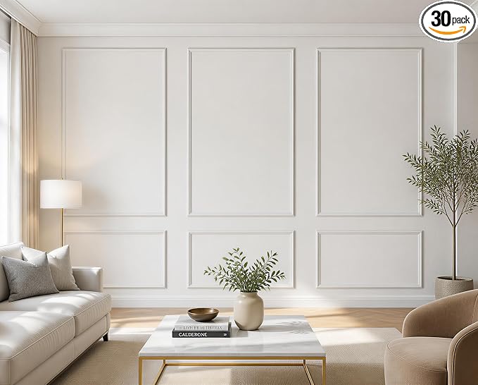 Large Peel & Stick Wall Molding Box Moulding Trim, Set of 6 | Pre-Cut Self Adhesive Premade Accent Panels Molding for Accent Wall, Living Room, Bedroom, Hallway,DIY, Covers 12 ft Wall by GESSOLANELLC