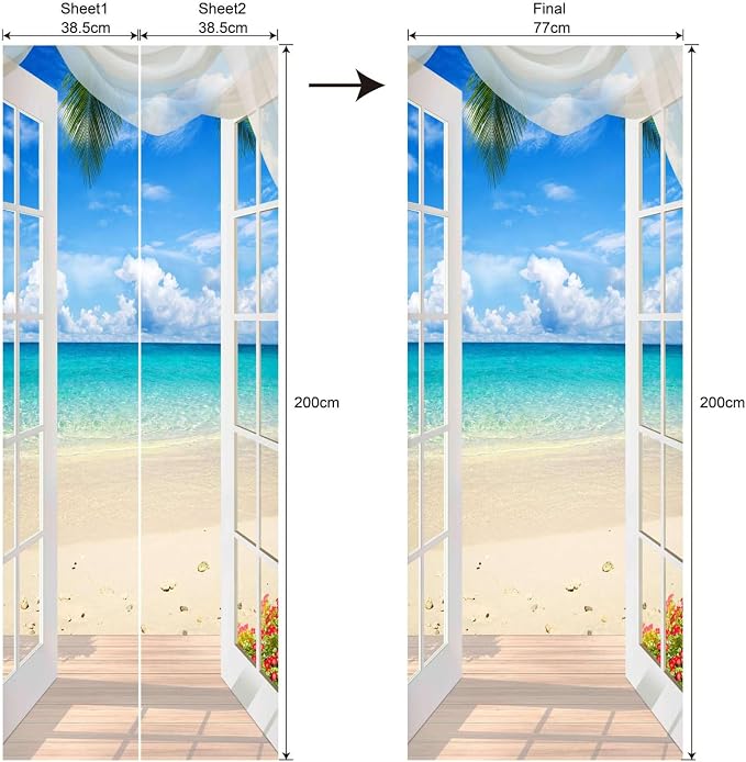 artfanke 3D Door Sticker Peel and Stick 30.3"x78.7"- Self-Adhesive Door Murals Poster Wallpaper - Seascape Wall Decals for Home Decor (2 Sheets/Set) - Image 6